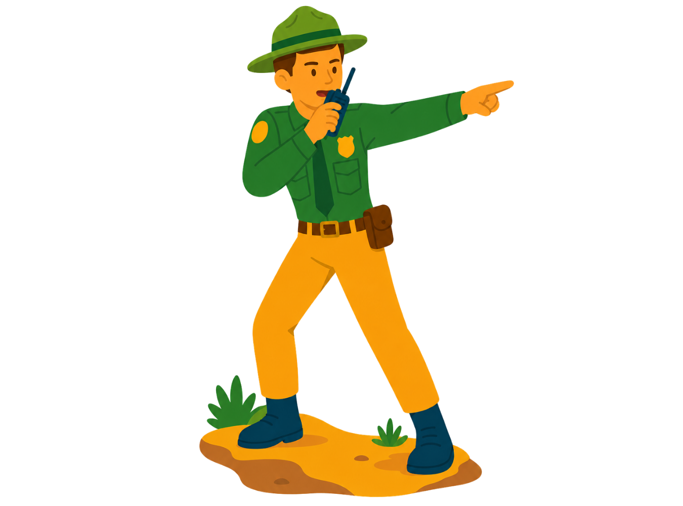 Park ranger pointing while using a radio, representing active endpoint threat response